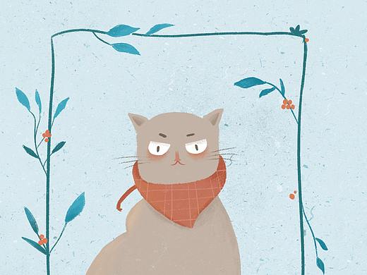 一只可爱小猫咪，插画练习
