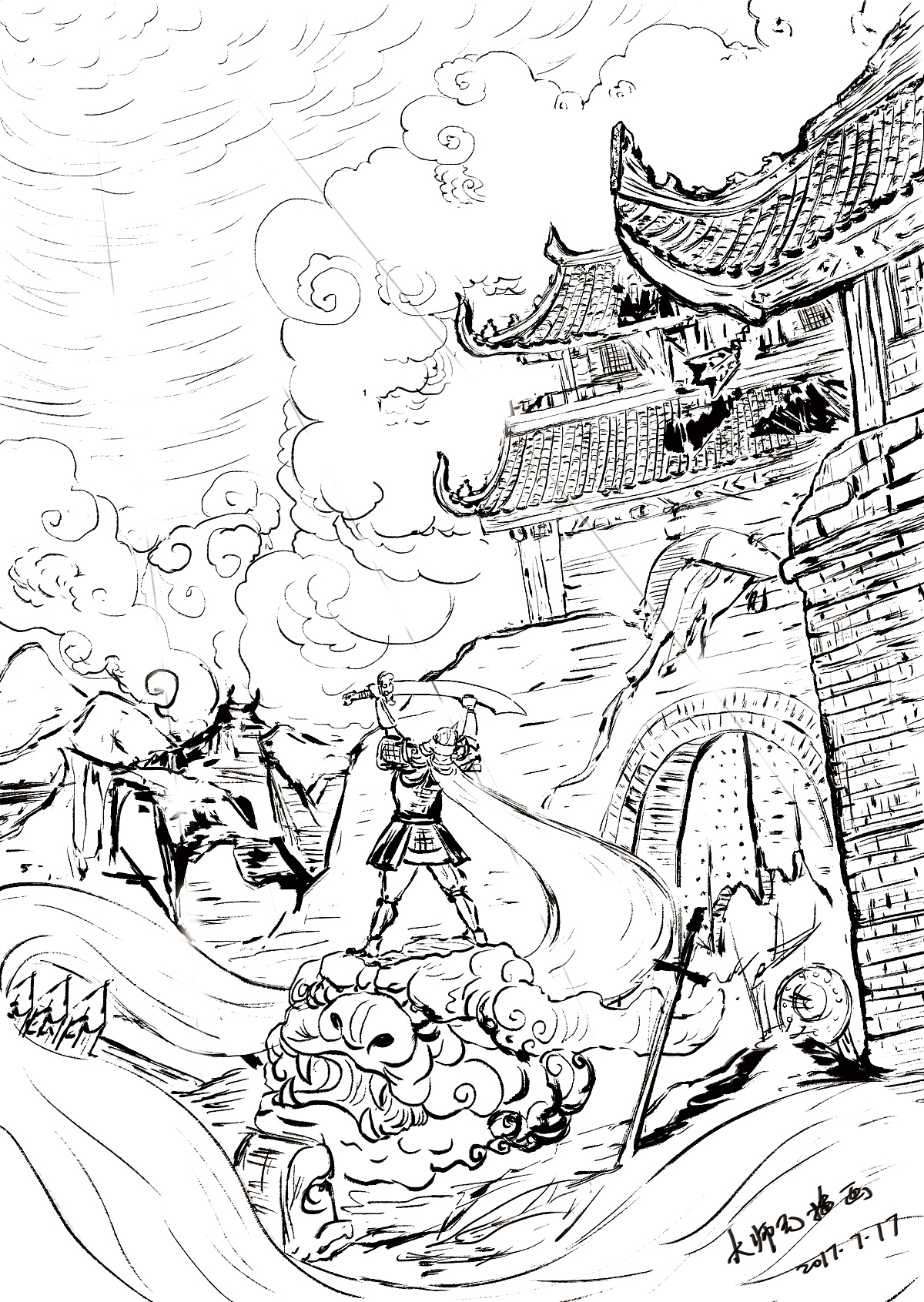 国风 水墨勾线稿（图ZODU2NDk3MjQ=） - Commercial illustration - 站酷设计师虚山原创素材 - 站酷ZCOOL
