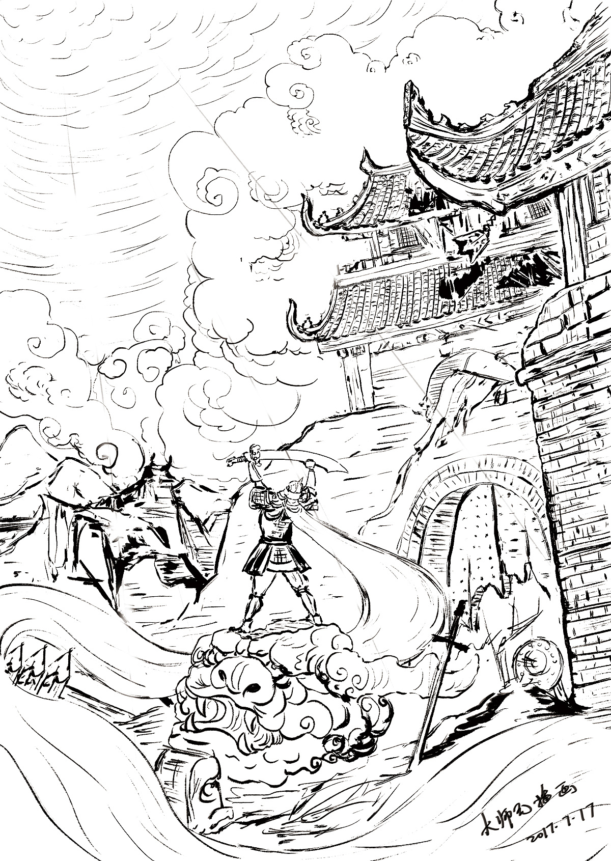 国风 水墨勾线稿