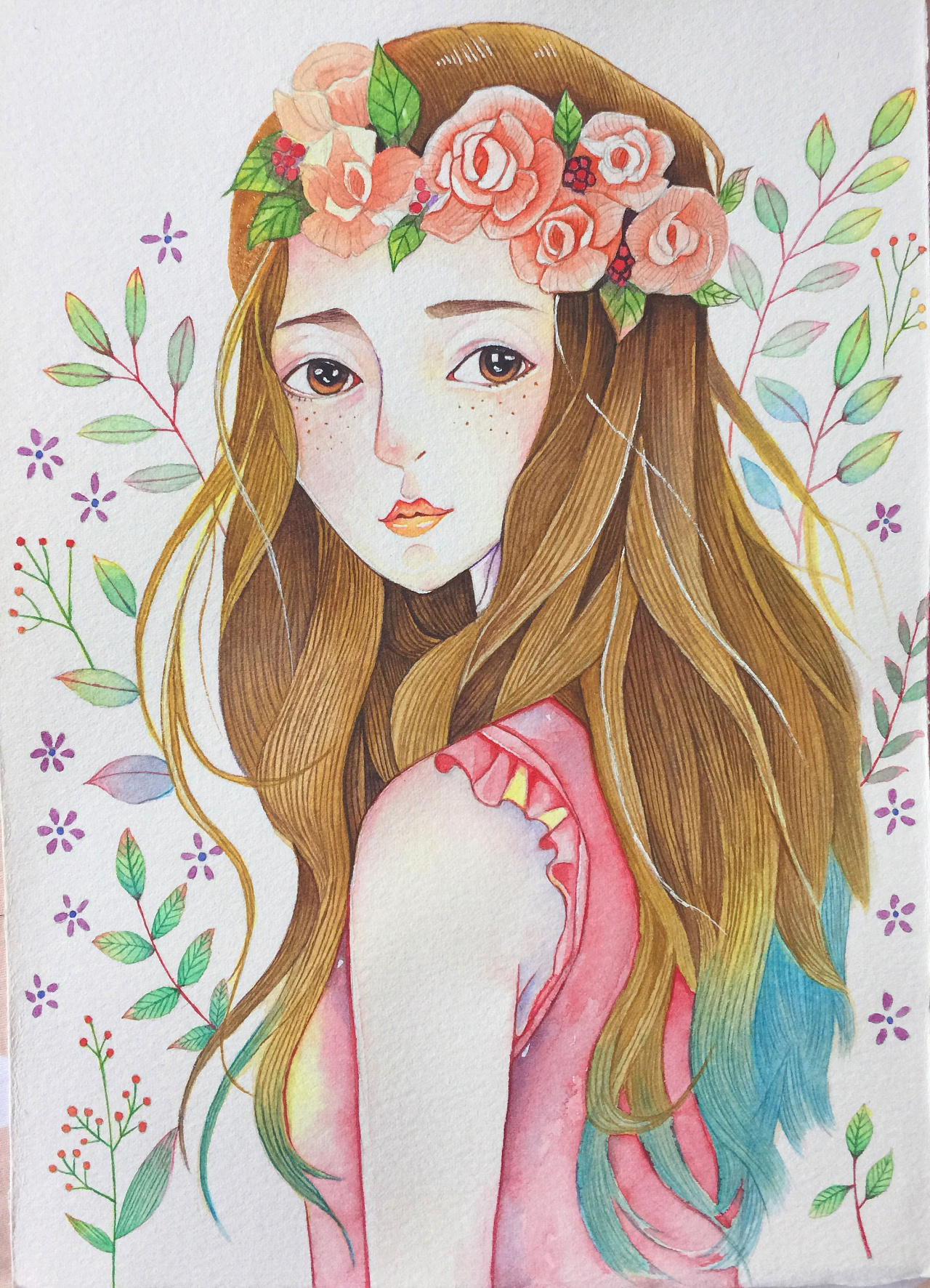 水彩人物|绘森女系超详细插画步骤图