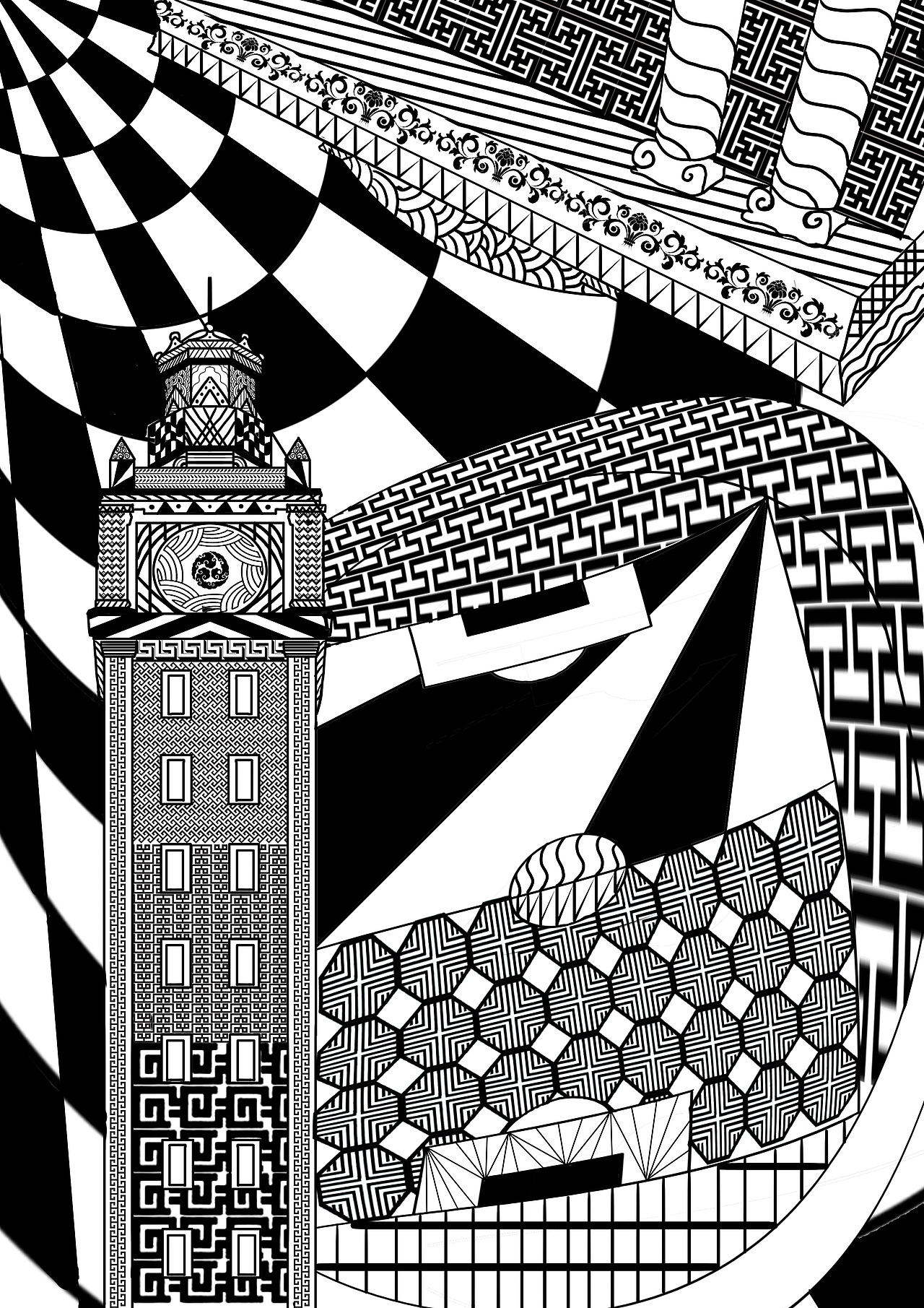 校园黑白装饰画