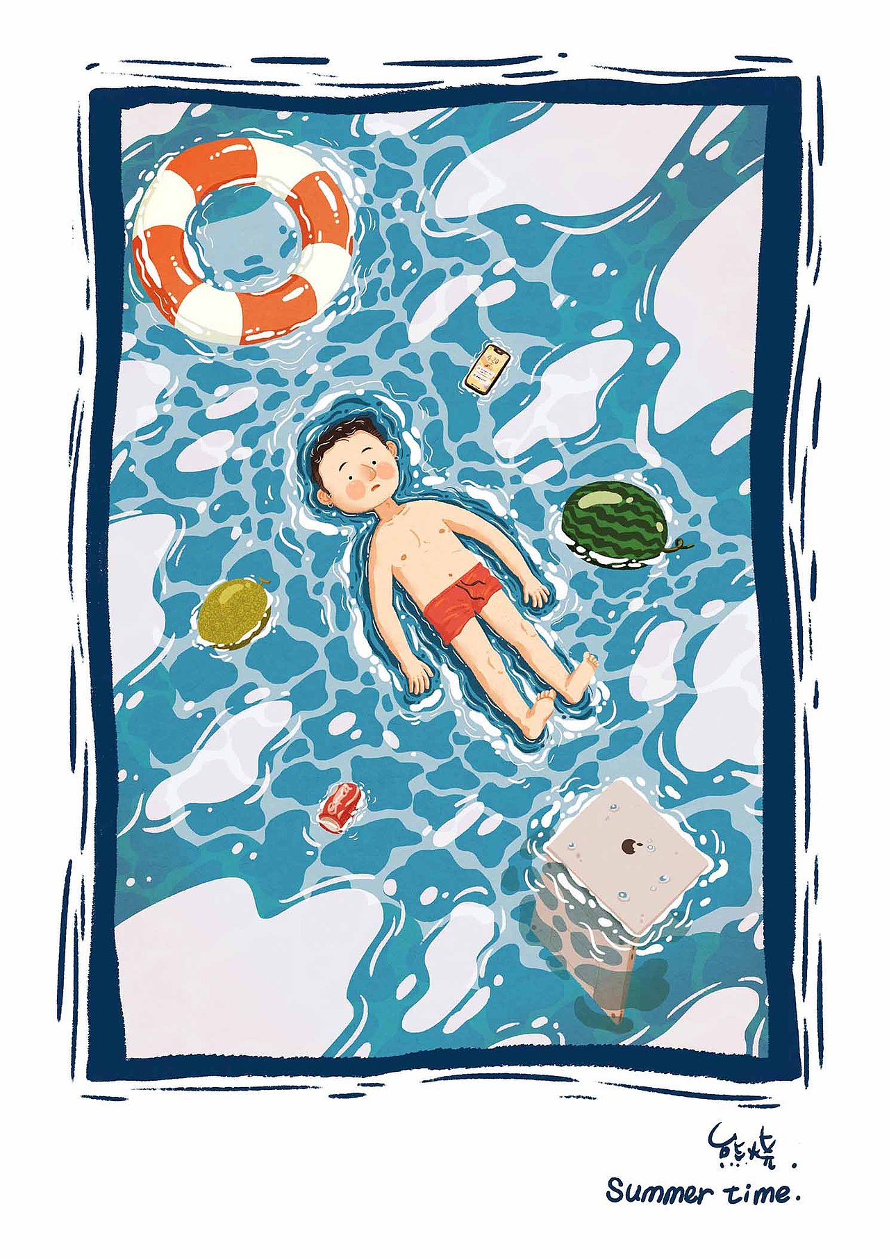 沉浸夏日系列插畫（圖ZMTc2ODQ2MjU2） - 繪本 - 站酷設(shè)計師熊燒原創(chuàng)素材 - 站酷ZCOOL