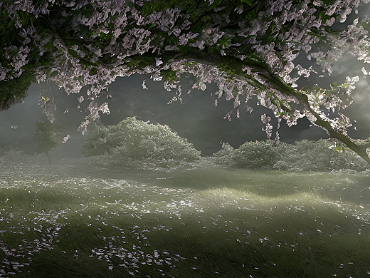 #AI创作实验室#白雾缠绕，花瓣飞舞