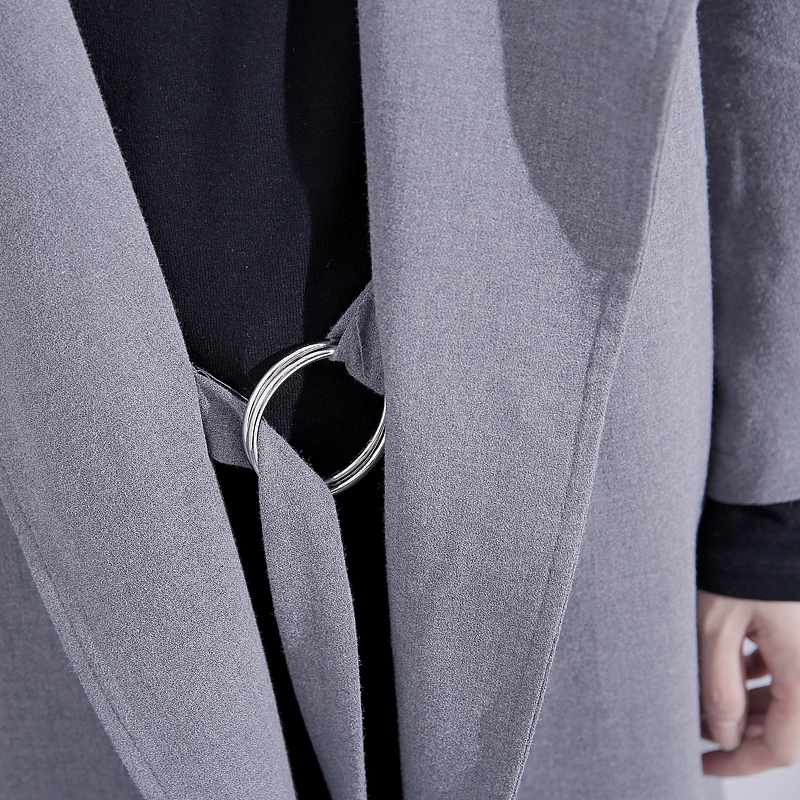 欧美秋冬新款自带气场风衣长款外套