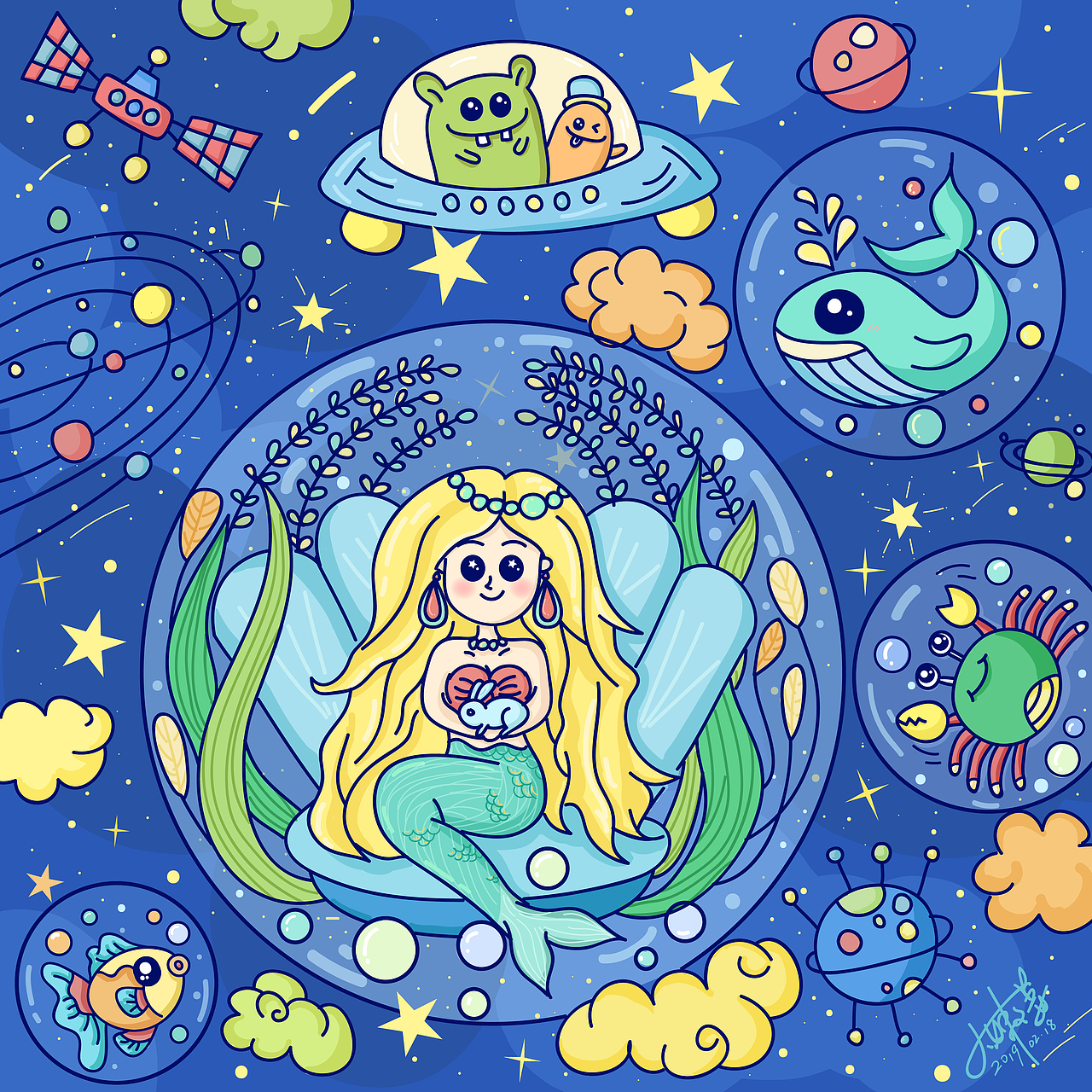 星空美人鱼（图ZMTQ1ODg3NTEy） - 创作习作 - 站酷设计师小嫩姜GULU原创素材 - 站酷ZCOOL