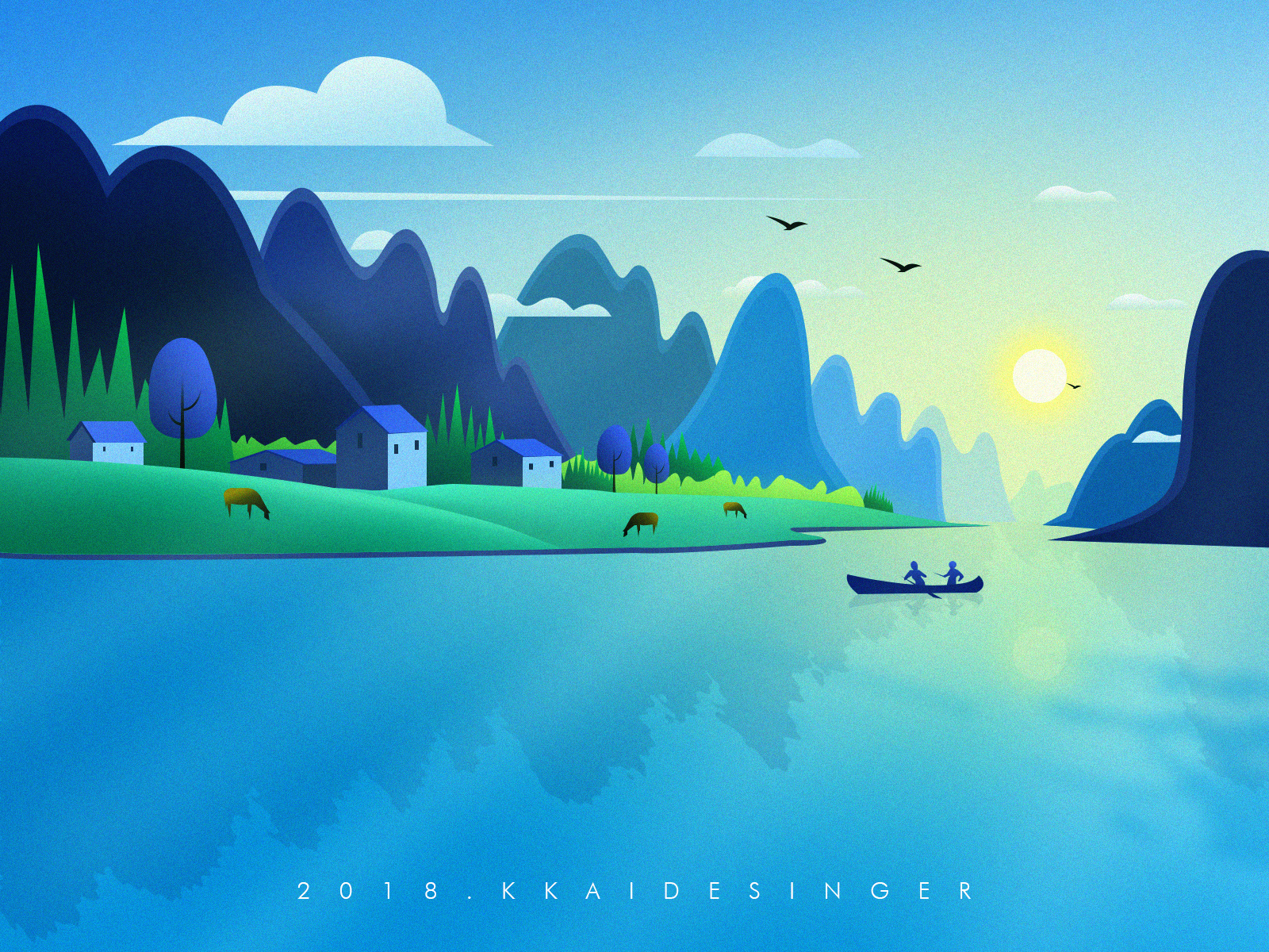 漫画风格桂林山水插画俯瞰视角展现云雾缭绕的美下载-编号32368977--我图网