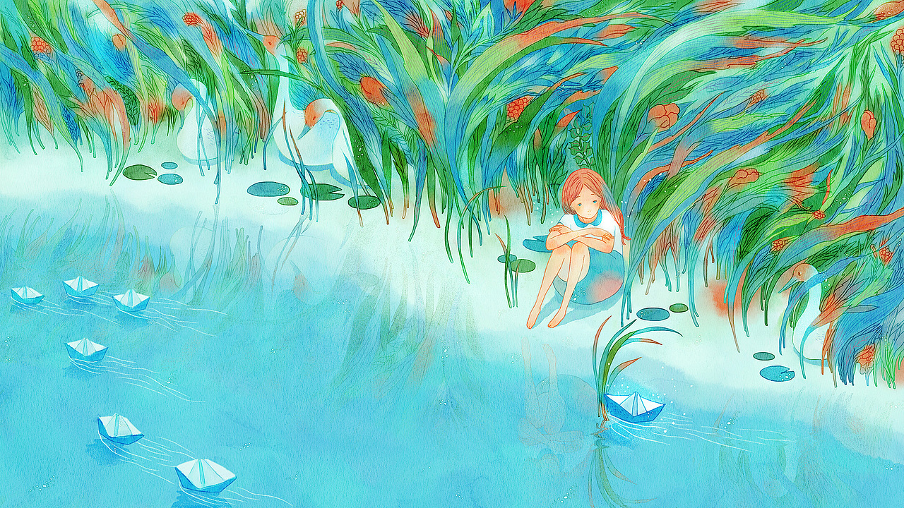 河岸青草疯长,织成风中飘荡的裙摆。
天鹅静默,用弯曲的脖颈模仿我心里的问好。<br>你会来吗?驾驶着你的纸船,摇曳在蔚蓝色的温柔里。<br>晴朗不是我喜欢的天气,<br>有你才是。