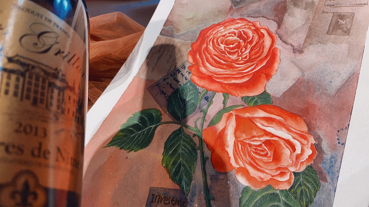 复古报纸和香槟玫瑰