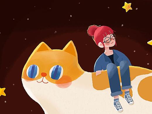 夜晚-晚安插画，星星，海豚~随便画