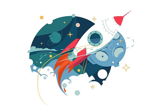 火箭插画扁平