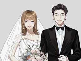 结婚照婚纱照手绘