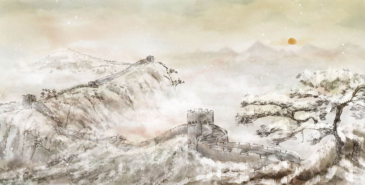 水墨画古诗配图版绘