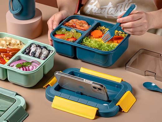 日常餐具拍摄 电商上班族便携便当盒塑料撞色饭盒