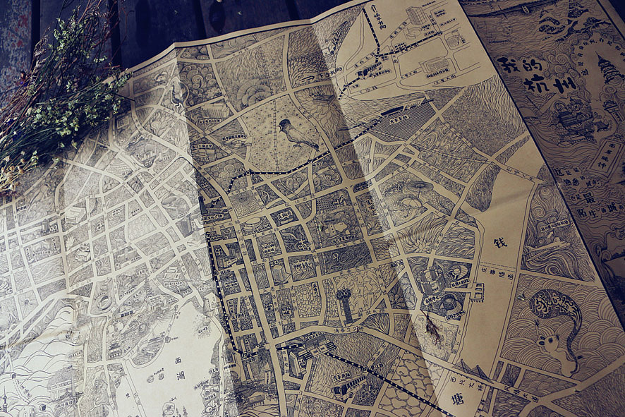 原创杭州情怀手绘地图（实物版）（图ZMzM5NTIyMTY=） - 商业插画 - 站酷设计师七七碰原创素材 - 站酷ZCOOL