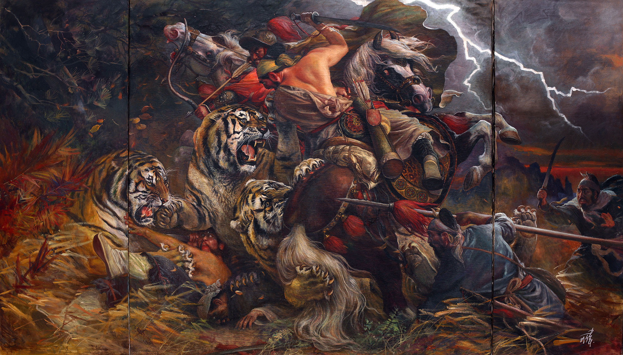 油画作品《猎虎》