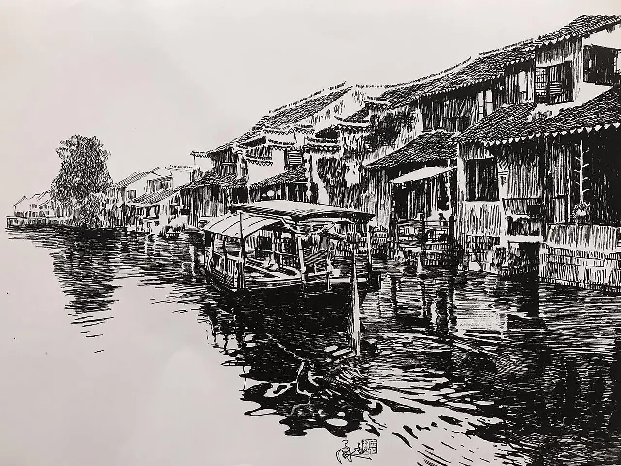 钢笔画下的乡愁