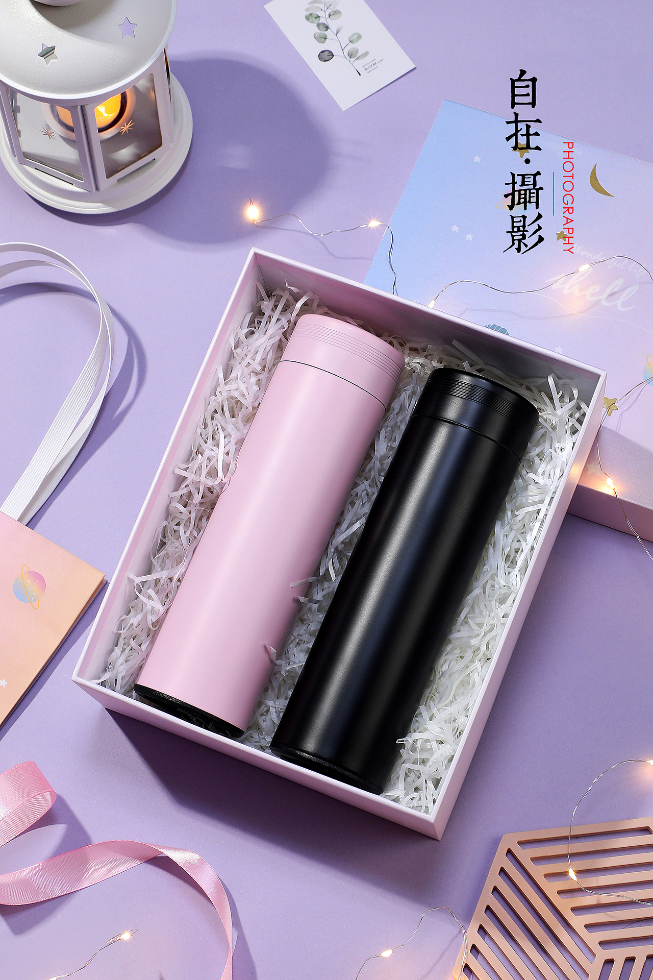 保温杯|测温|显示温度|彩色|螺旋纹|产品摄影