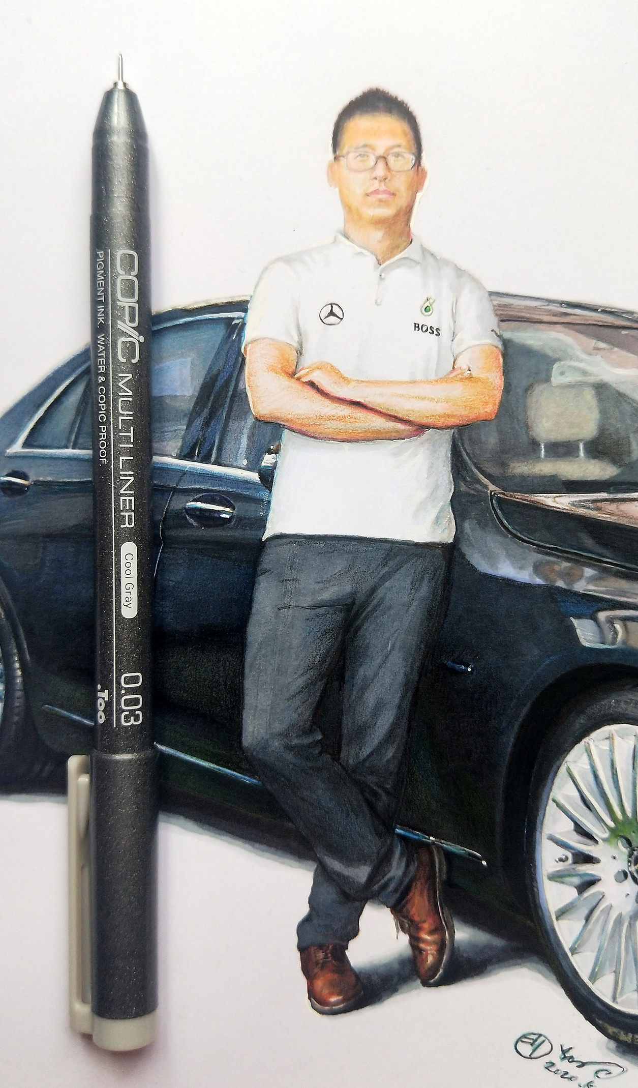 【带人物的汽车手绘】心所向,驰以恒--奔驰 s 350l