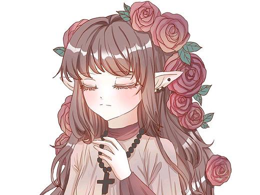 玫瑰少女人物插画