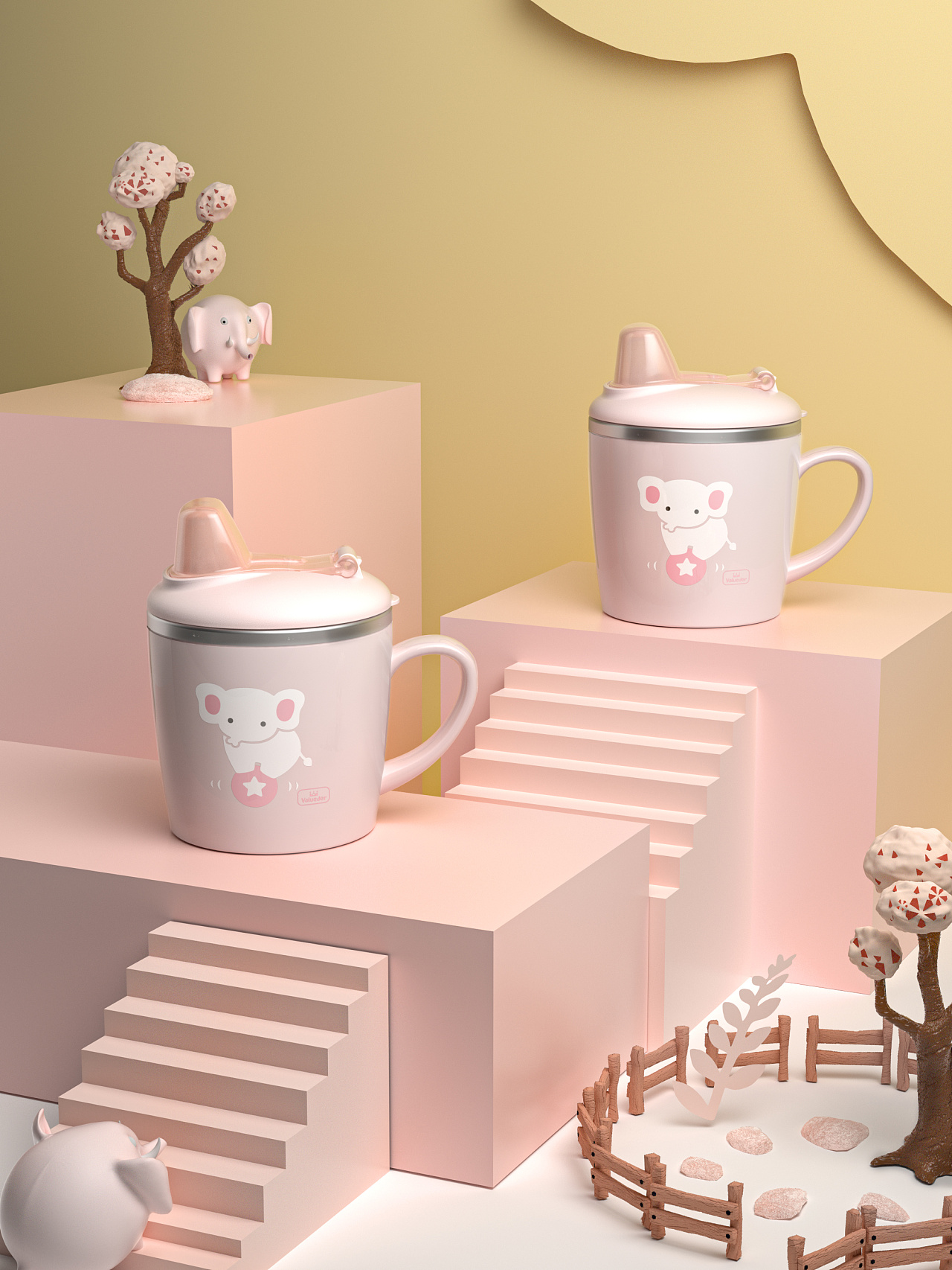 母婴奶瓶电商海报详情页c4d产品建模|三维|产品|jieweis - 原创作品