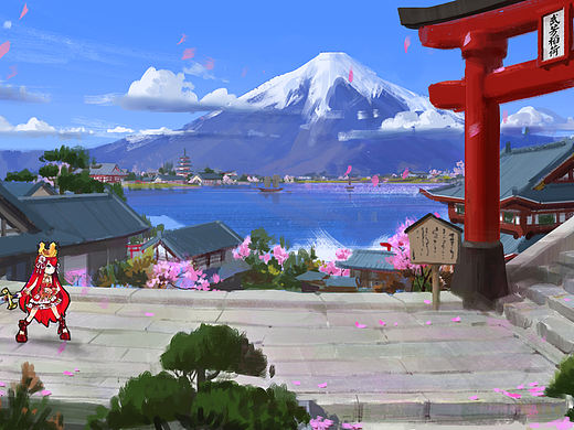 洛克猴横版闯关游戏场景《富士山下》