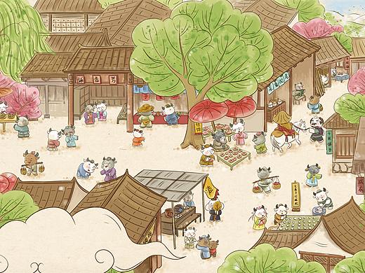 牛年插画  清明上河图+西游 元素