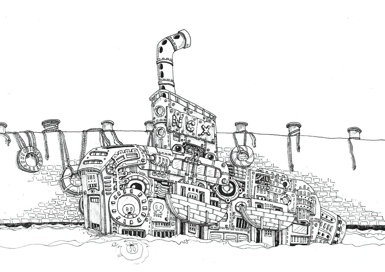 插画创作 《童年梦想》带有一丝丝机械朋克的自我想象世界