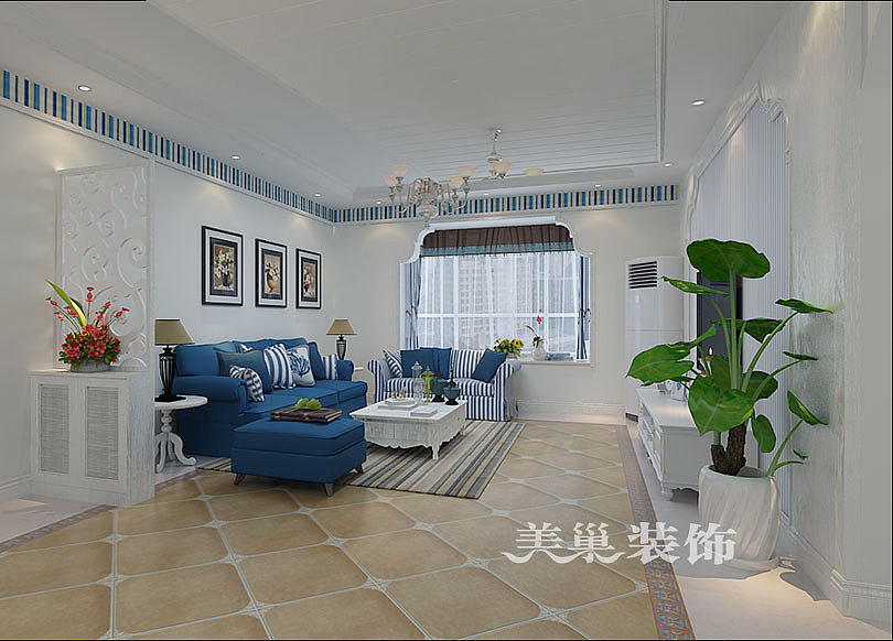 锦绣山河装修效果图145平三室两厅地中海风格设计案例---沙发背景墙