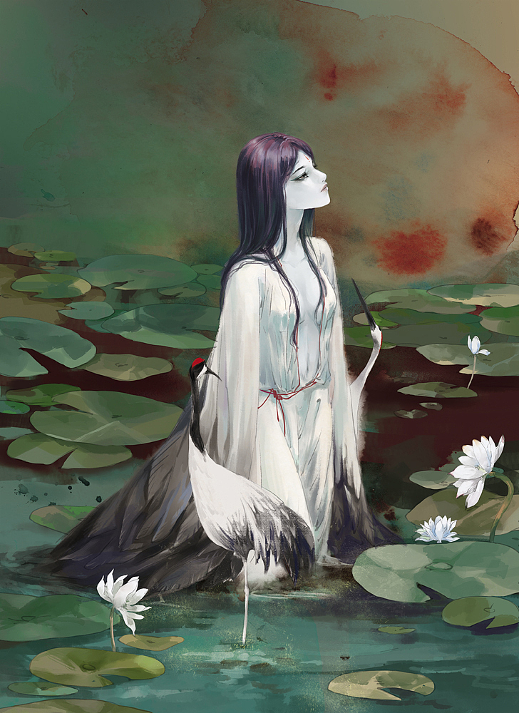 《鹤女望天》绘制过程图（图ZMTIxNDM3Njg=） - 创作习作 - 站酷设计师詹詹詹小花原创素材 - 站酷ZCOOL