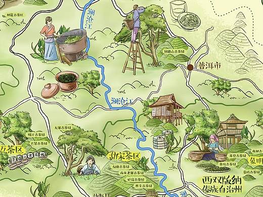 云茶山手绘地图三折页
