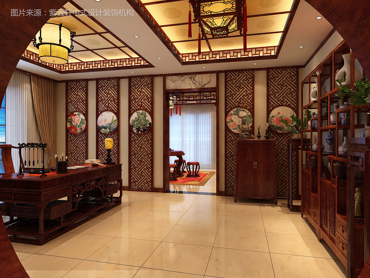 古韵浓浓中式风格客厅背景墙实景图- 中国风