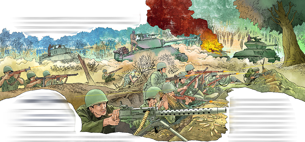 二战漫画,写实二战插画,写实漫画,线稿,战争连环画