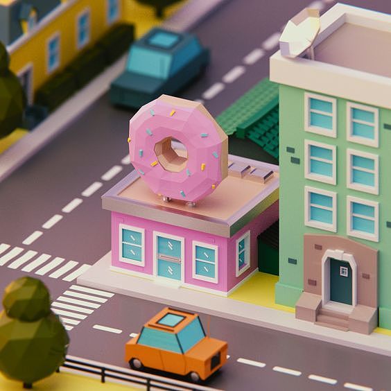 c4dlowpoly风格城市一角