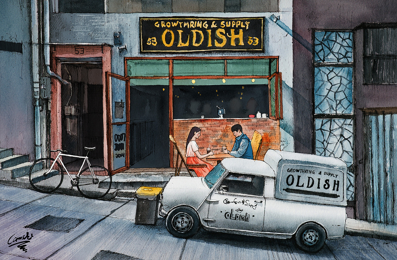 香港24节气爱情故事-水彩插画，香港街道（部分）