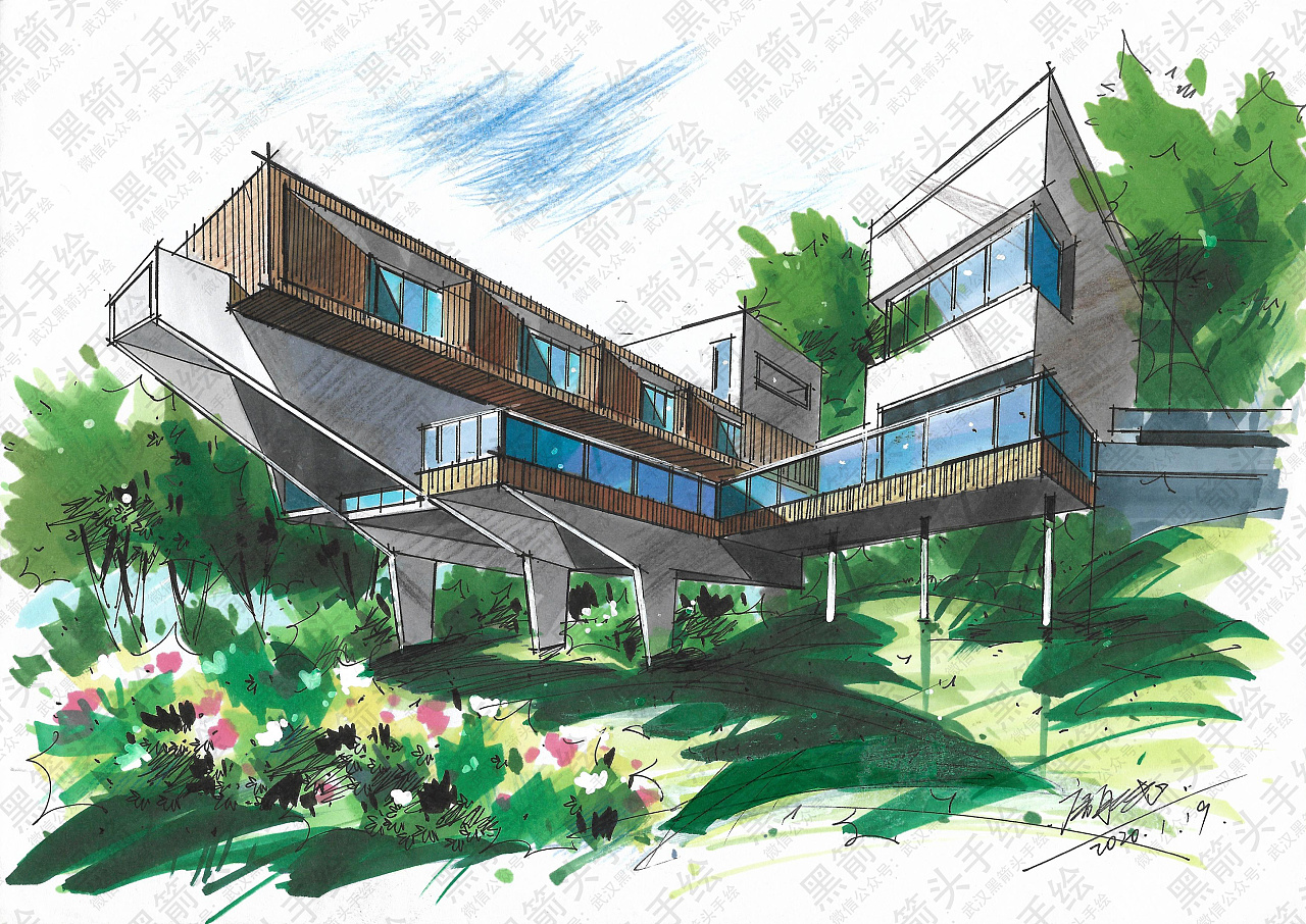 武汉黑箭头手绘·环境艺术设计考研优秀手绘作品分享