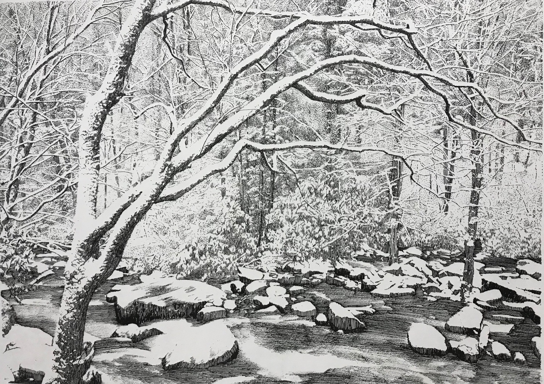 雪景素描铅笔画图片图片
