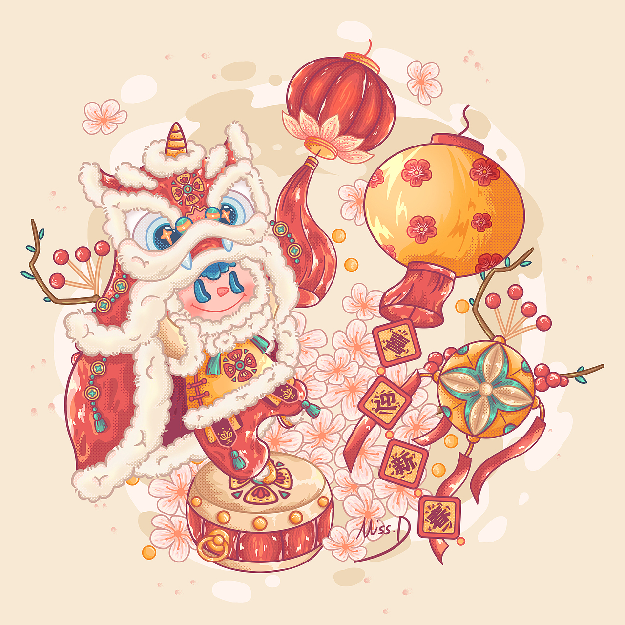 虎年喜迎新春插画（图ZMjg3NjQ5OTU2） - 创作习作 - 站酷设计师河豚吃鱼丸Miss_D原创素材 - 站酷ZCOOL