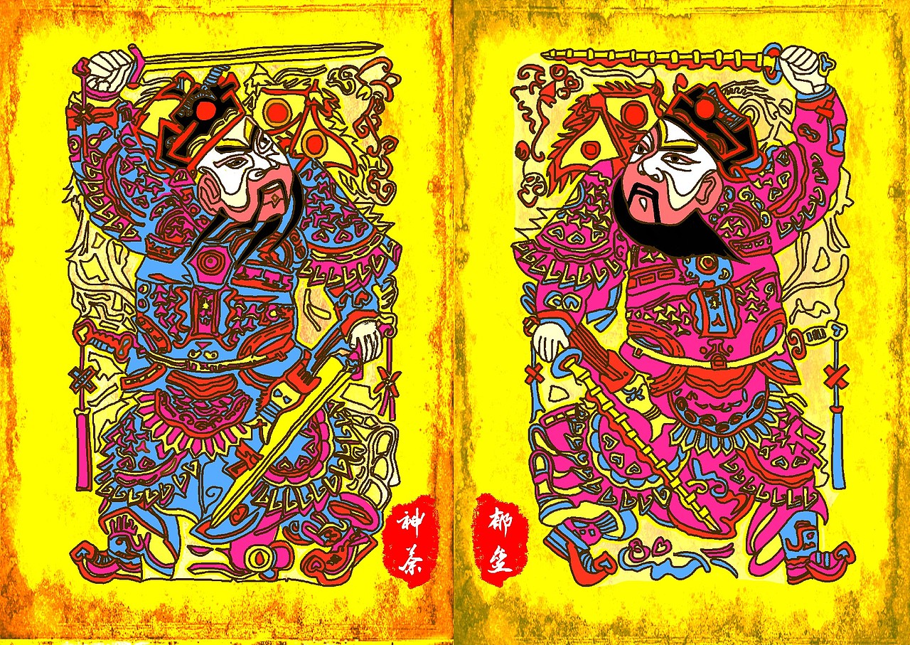 手工门神（图ZNDE2MjIyNTY=） - 艺术插画 - 站酷设计师陈嗯嗯原创素材 - 站酷ZCOOL
