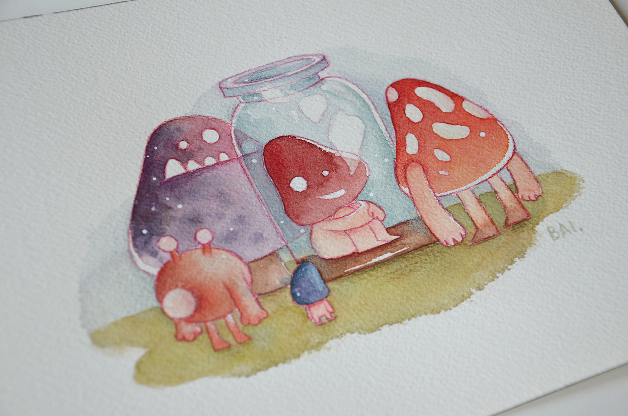 绘日记 · 蘑菇菌的日常 · 水彩插画（图ZNzMwMTkxMjQ=） - 艺术插画 - 站酷设计师蘑菇Q原创素材 - 站酷ZCOOL