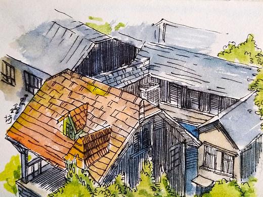 钢笔淡彩手绘插图