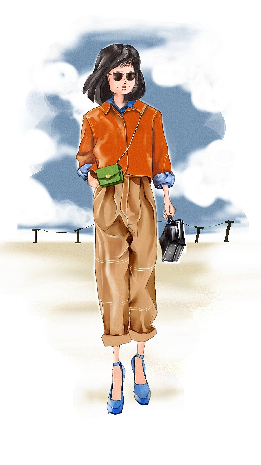街拍插画