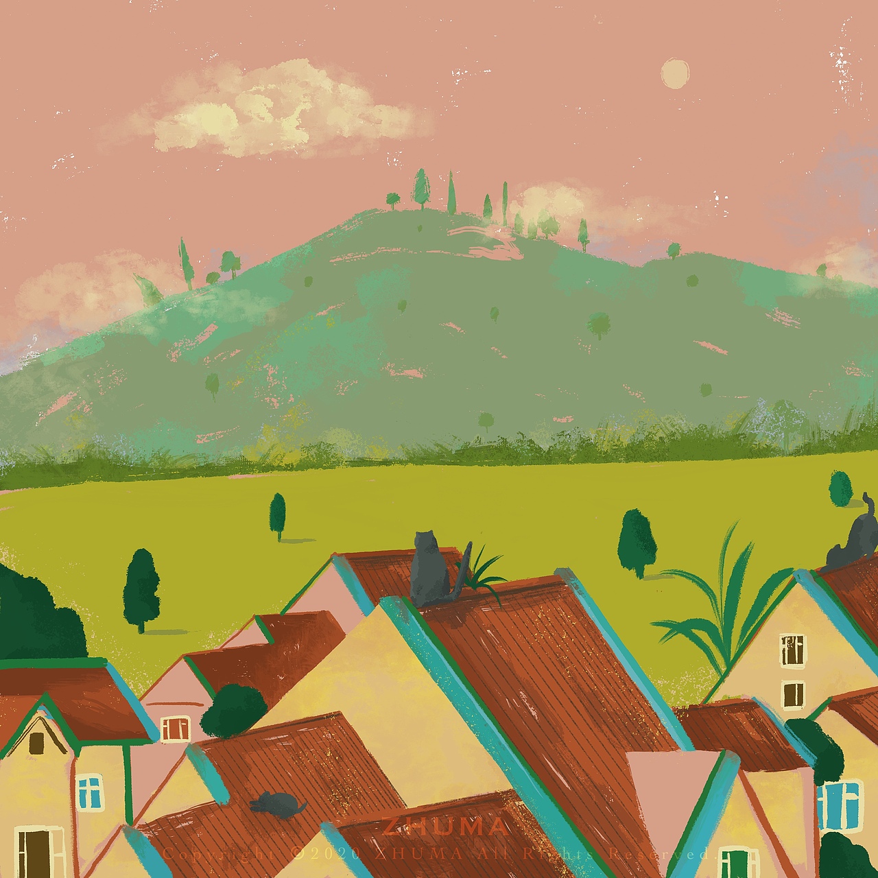 👩 :这里怎么样
🐱 :emm视野真不错 定居吧<br>👩 :好嘞 听你的🍃