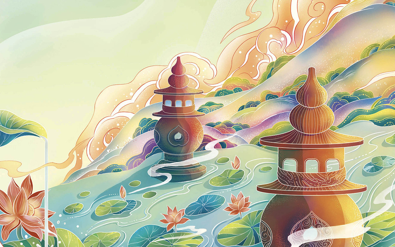 三潭印月丨西湖龙井 礼盒插画设计_禹你-站酷zcool