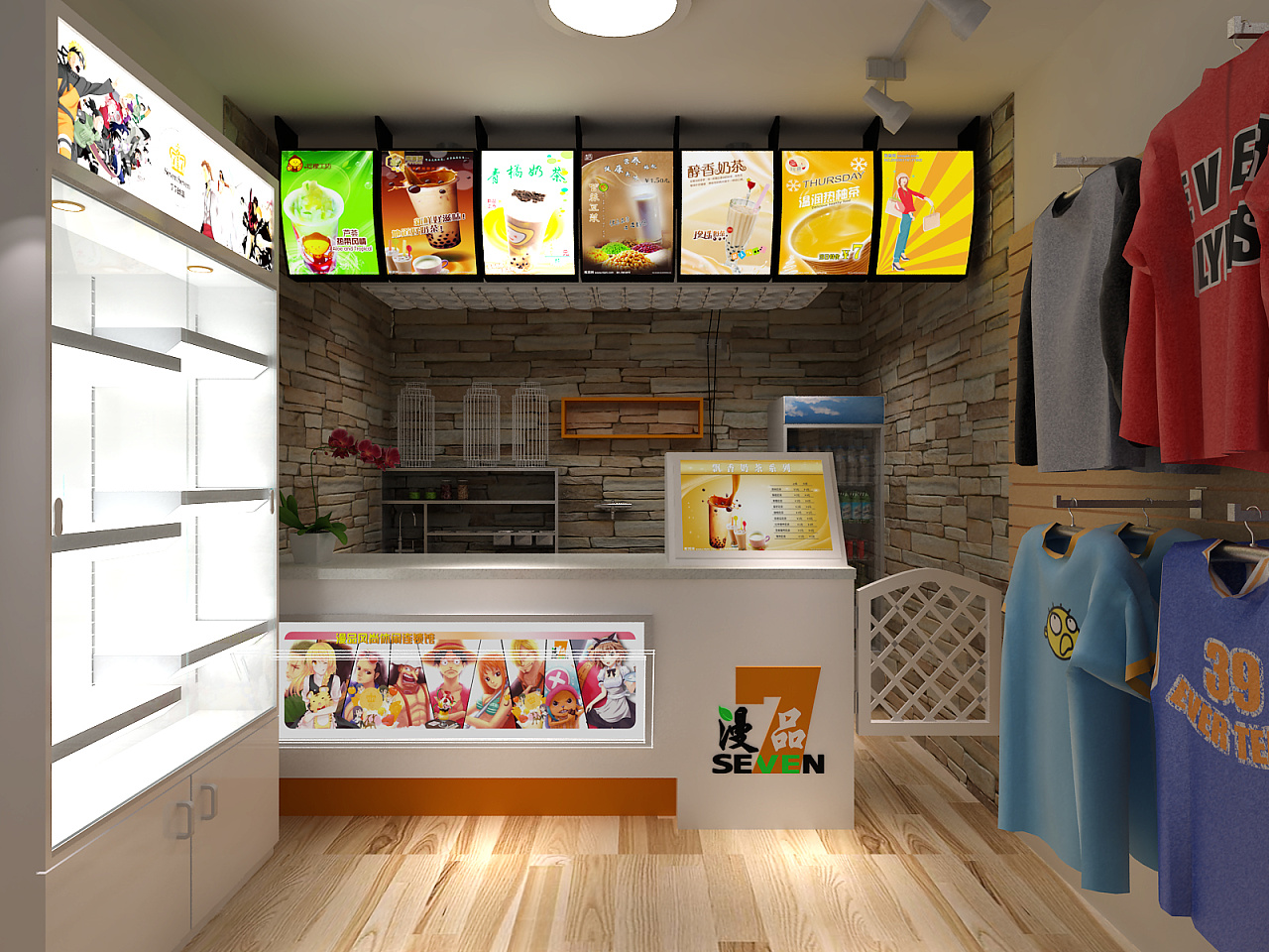 奶茶店设计室内设计装修设计3D效果图设计空间设计店铺设计-猪八戒网