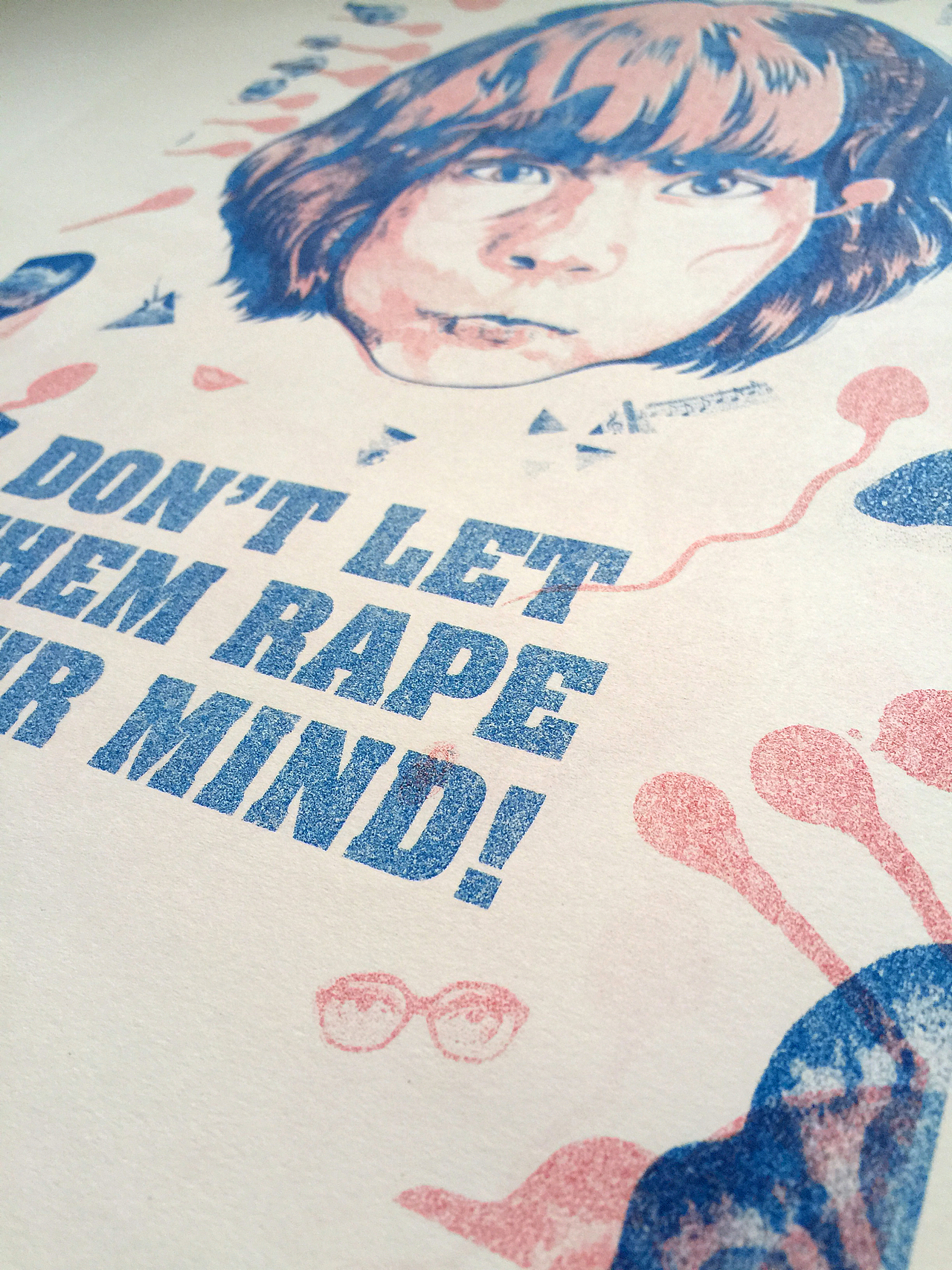 Risograph Poster 反思想强奸 印刷插画海报