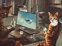 #AI创作实验室#猫咪在电脑前喝咖啡
