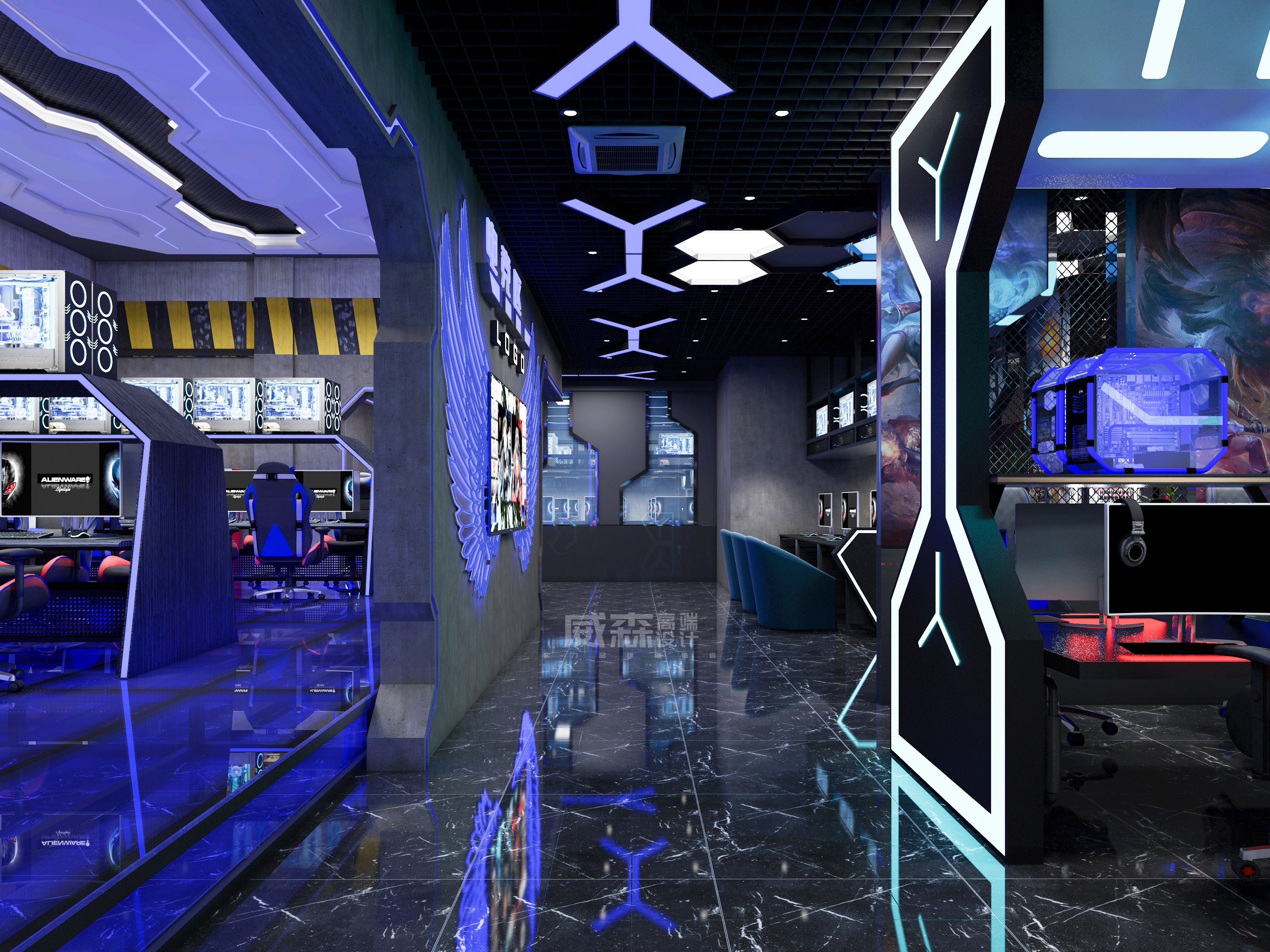 工装|电竞网咖效果图施工图一套案例|空间|家装设计|vs18656027090 - 