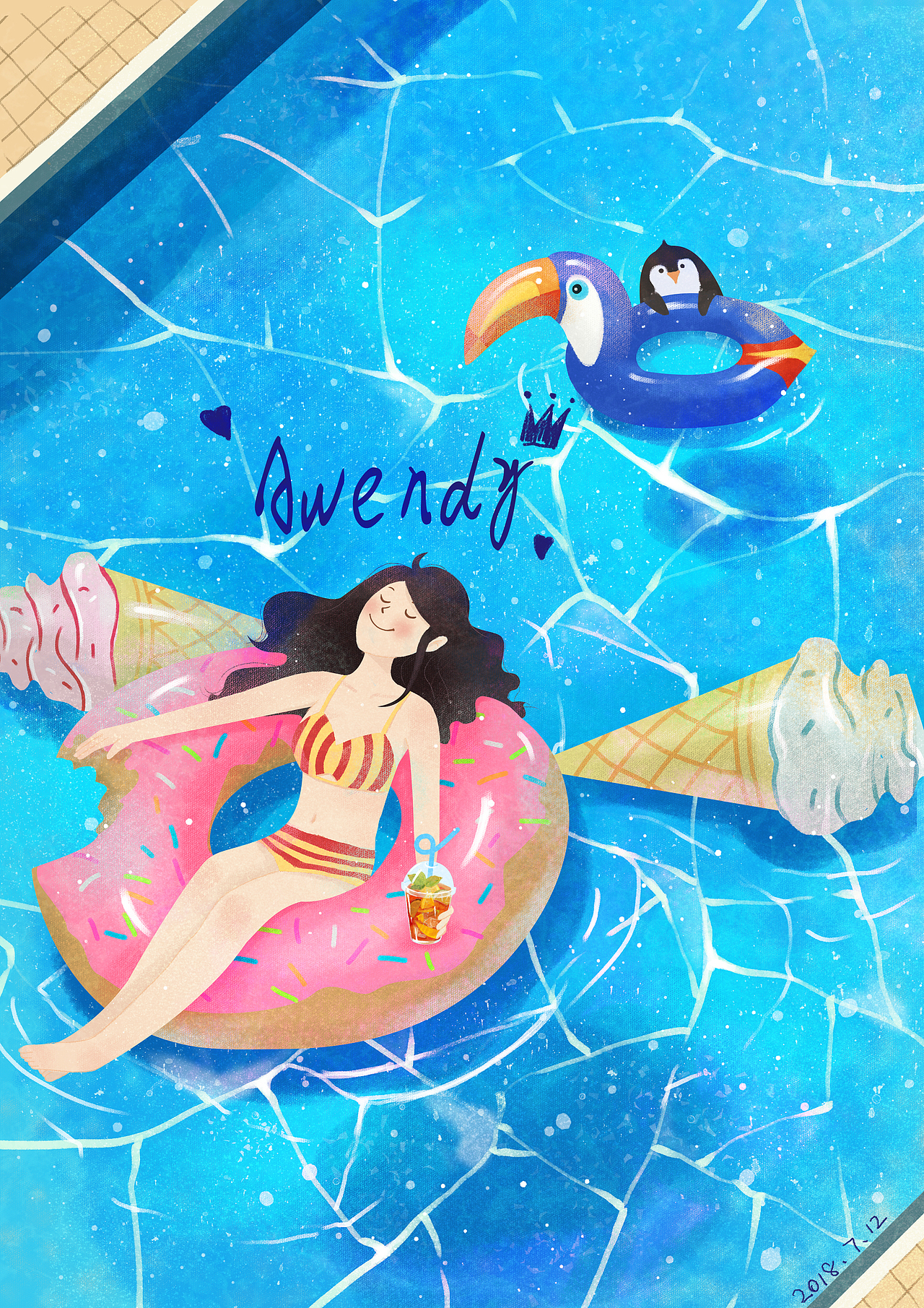 游泳|插画|艺术插画|awendy22 - 原创作品 - 站酷 (zcool)