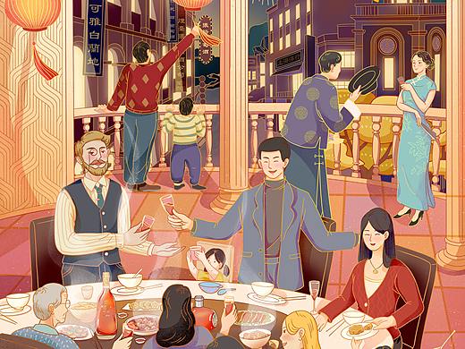 国潮—张裕可雅白兰地中秋插画