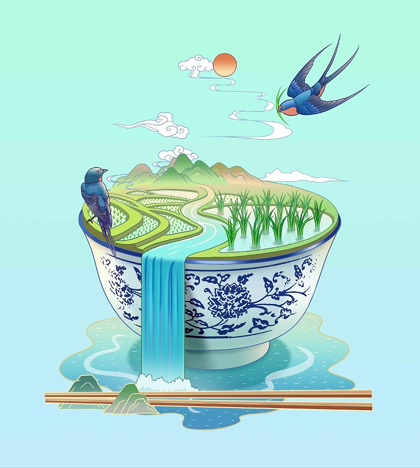 牧马湖大米包装插画（图ZMTg1MzEyOTU2） - 商业插画 - 站酷设计师内在的光原创素材 - 站酷ZCOOL